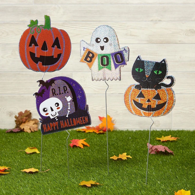 Panneau et piquet avec squelette holographique « RIP » d’Halloween Way To Celebrate