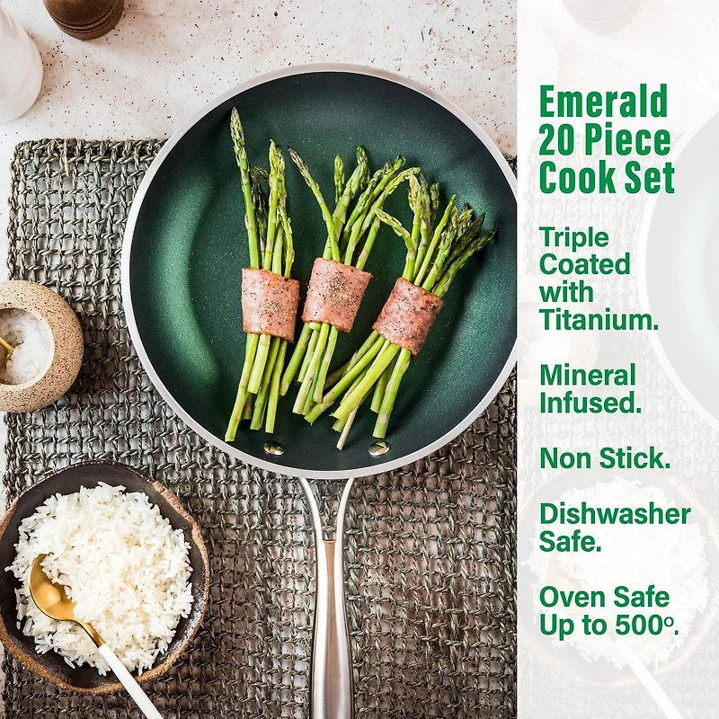 Granitestone Diamond 20 Piece Nonstick Emerald Aluminum Pots and Pans Cookware & Bakeware Kitchen Set