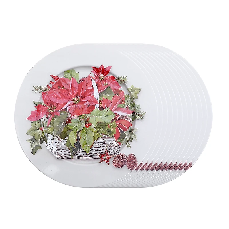 Assiette De Présentation En Métal Imprimée (Poinsettia) (33 Cm) - Lot De 12