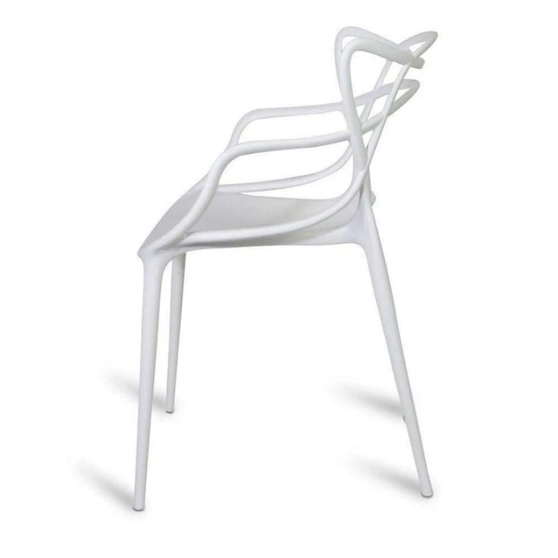 Master Style Plastic Chair Modern Mid Century, Indoor Outdoor Chair Patio Chair Kitchen Chair 18 Inch Seat Height Restaurant Chair Plastic Stackable Chair Side Bar Chair in White Set 4