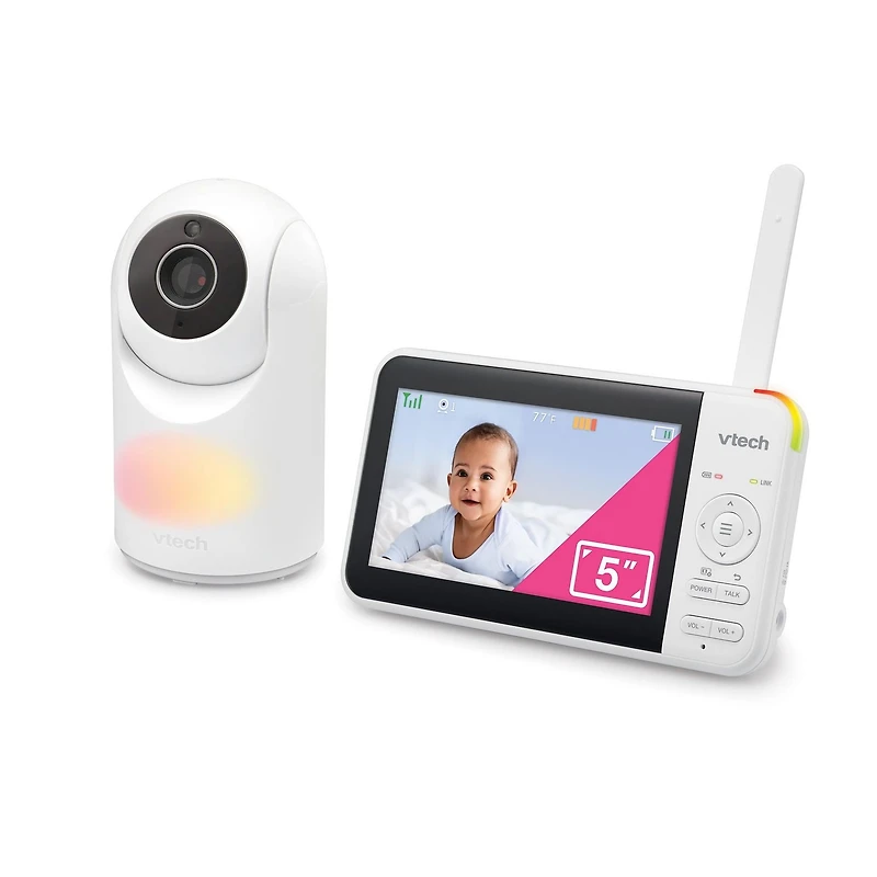VTech VM5267 Monieur de bébé vidéo de 5 po avec panoramique et inclinaison, veilleuse - blanc