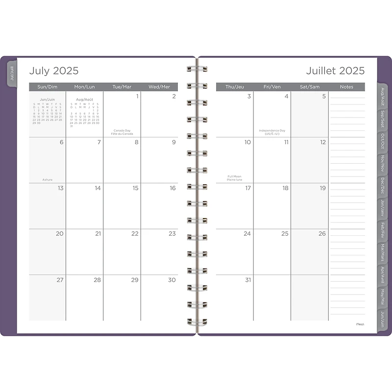Agenda scolaire hebdomadaire Mead® Basic Purple 2025-2026