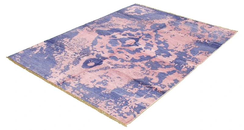 ECARPETGALLERY Tapis Noué à la Main pour Salon, Salle à Manger et Chambre à Coucher Surteint Collection Jules Oushak 7'5" x 10'1" en Bleu