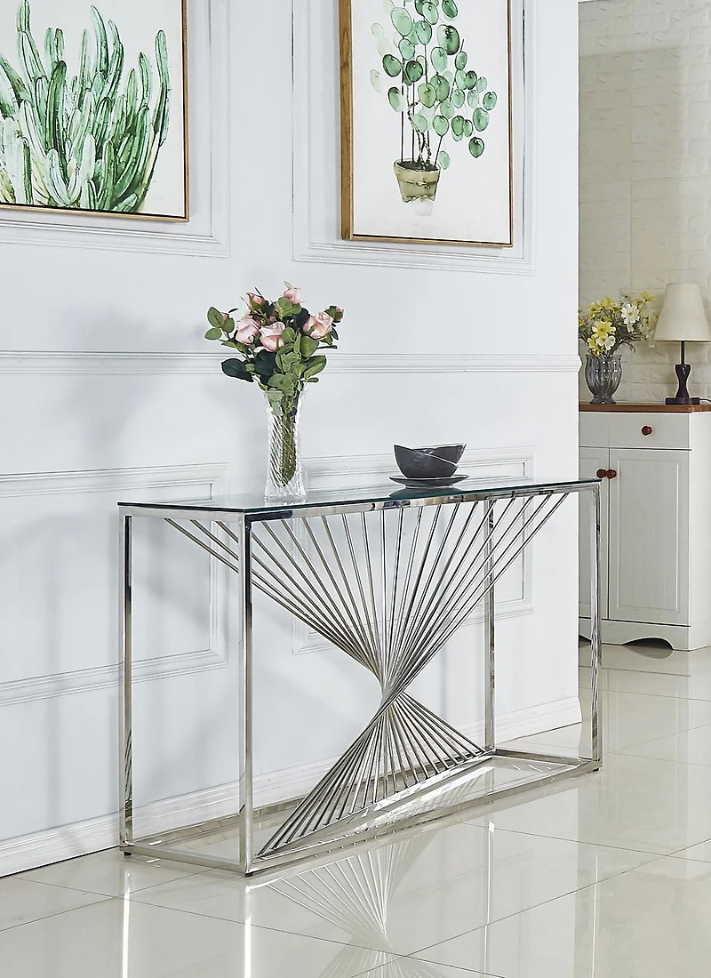 Topline Home Furnishings Sofa Table with Glass Top