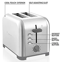 Kenmore 2-Slice Stainless Steel Toaster, Silver & Grey, Extra Wide Slots, Bagel & Defrost Functions