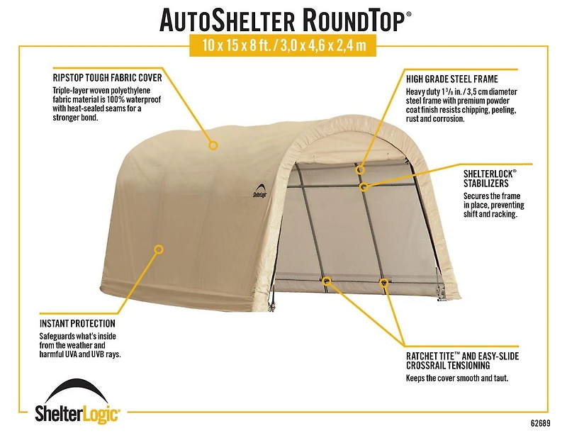 ShelterLogic AutoShelter Roundtop 10 x 15 x 8 ft Sandstone AutoShelter Roundtop