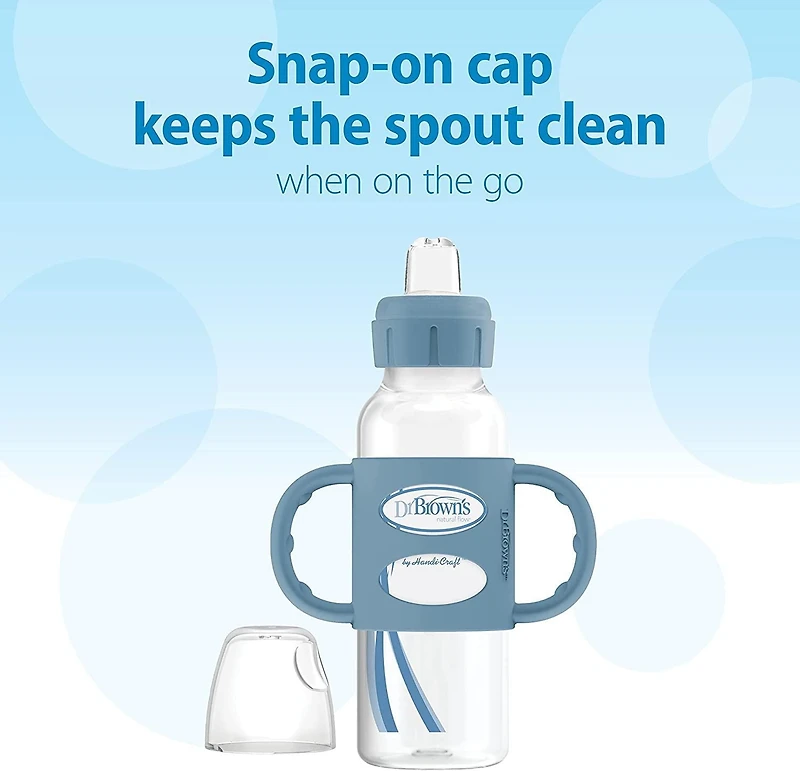 Biberon étroit avec poignées en silicone de Dr. Brown’s® Milestones™ Bleu paquet de 2
