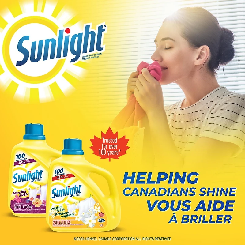 Sunlight frais du matin, détergent à lessive liquide concentré, 4,0 litres, 100 brassées 1 bouteille, 4,0 litres