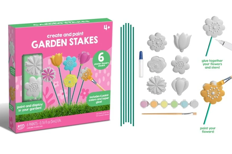 Anker Play! Create and Paint Garden Stakes - 6 Plaster Flower Stakes for Kids
