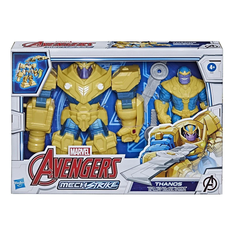 Hasbro Marvel Avengers Mech Strike, figurine articulée de 22,5 cm Thanos Armure d'infinité avec lame rotative, pour enfants, dès 4 ans