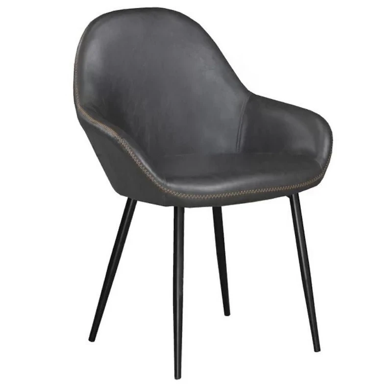 Chaise de salle à manger à accoudoirs Ani Mid-Century en noir – PU rembourré durable avec pieds noirs mats, lot de 2, parfaite pour les restaurants