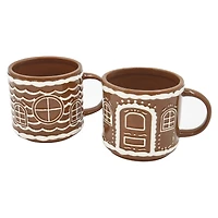 Holiday Time Lot de 2 Mugs Empilables en Grès Maison en Pain d’Épices, Marron, Vaisselle Festive