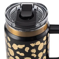 Thyme & Table 32oz Tumbler with Handle, Dual Straw Lid, Stainless Steel Double Wall Insulated, Black & Gold Dot