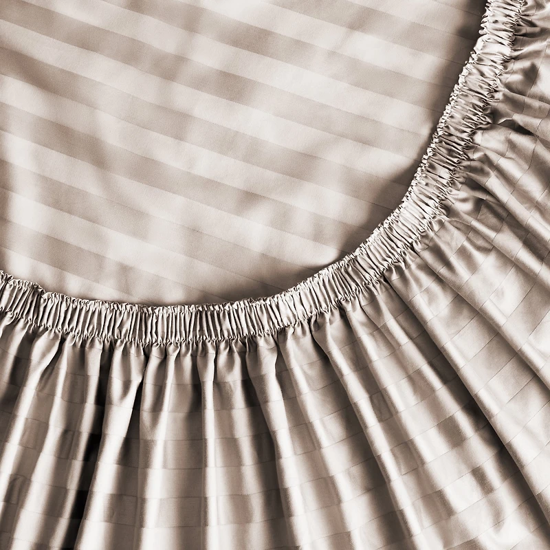 Hotel Style 4-Piece 600 Thread Count Beige Stripe Egyptian Cotton Adult Bed Sheet Set, King-Deep Pocket