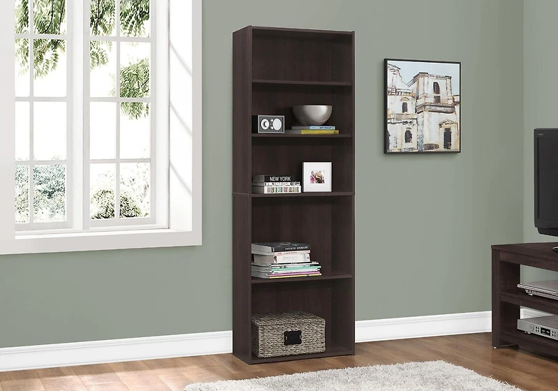 Monarch Specialties Bookshelf, Bookcase, 6 Tier, 72"h, Office, Bedroom, Laminate, Brown, Transitional