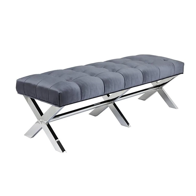Bench Tufted Upholstered with Polished Stainless Steel Xs-Base