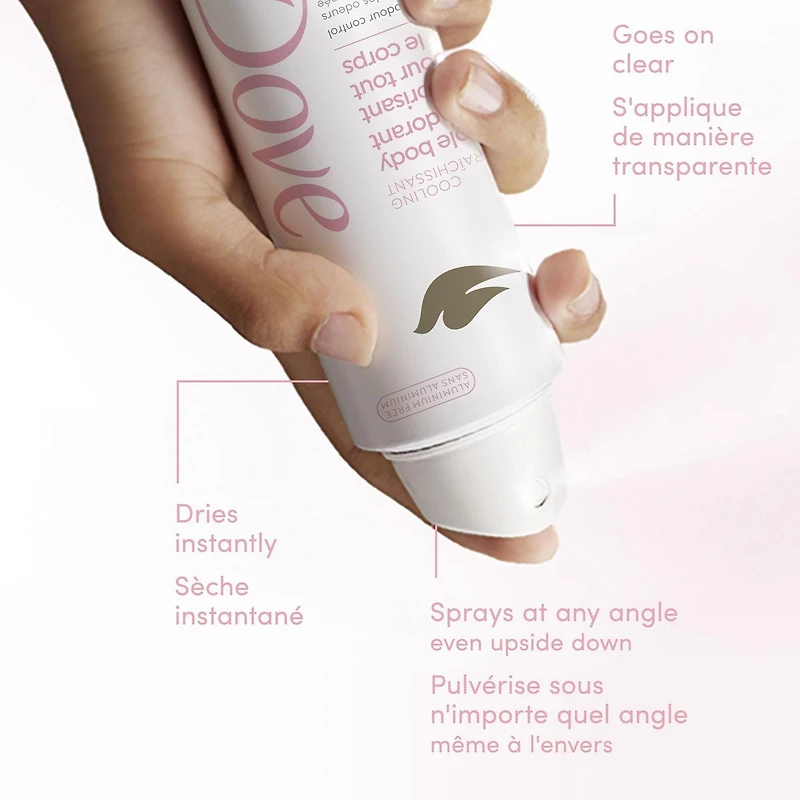 Dove Whole Body Deodorant Aluminum Free, Cooling Dry Spray Raspberry & Rose Scent