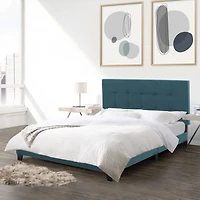 CorLiving Ellery Fabric Upholstered Adult Queen Bed Frame with Slats and Tufted Headboard - No Box Spring Required