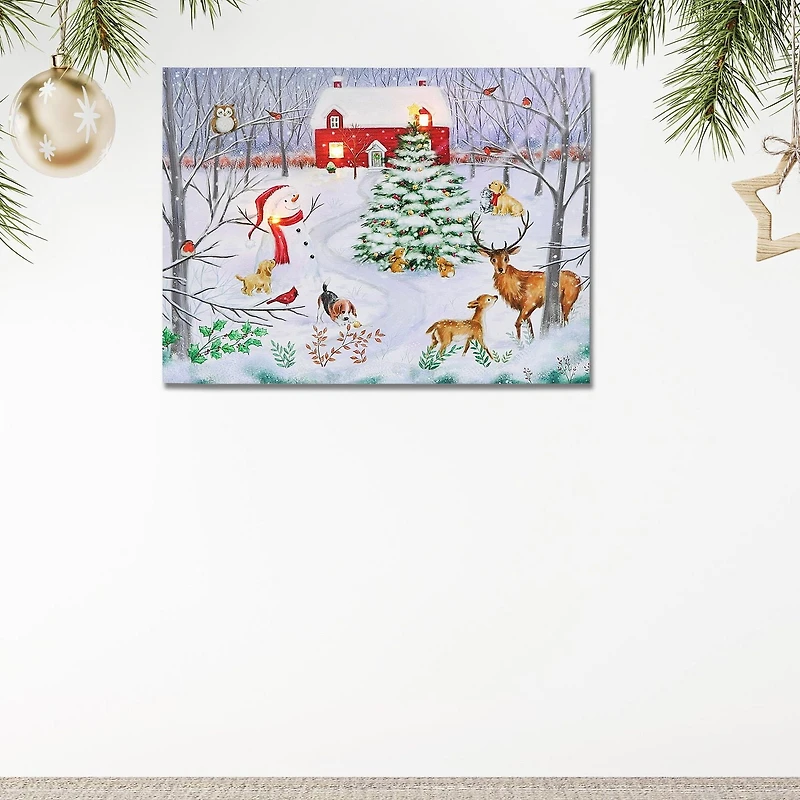 Christmas Led Toile Mur Art Snowman Avec Animaux 12X16