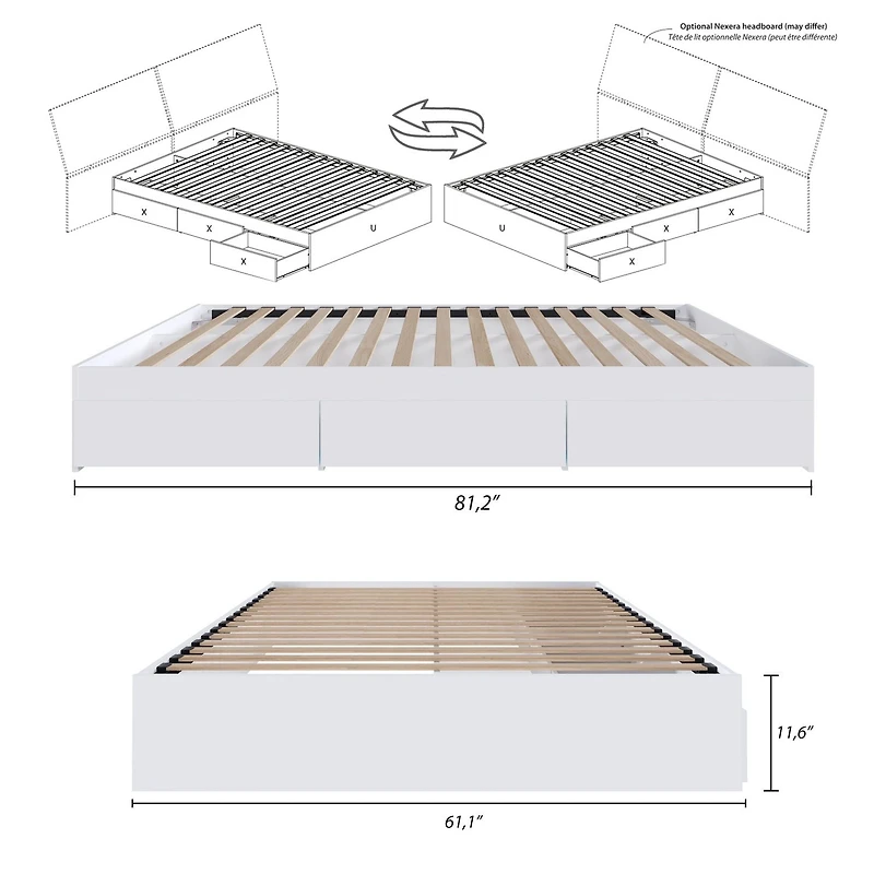 Nexera Aura 3 Drawer White Bed