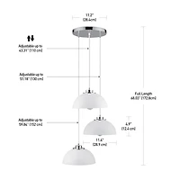 Novogratz x Globe Electric Tribeca 3-Light Cascading Metal Pendant Light, Chrome Accents, White Shades, 61094