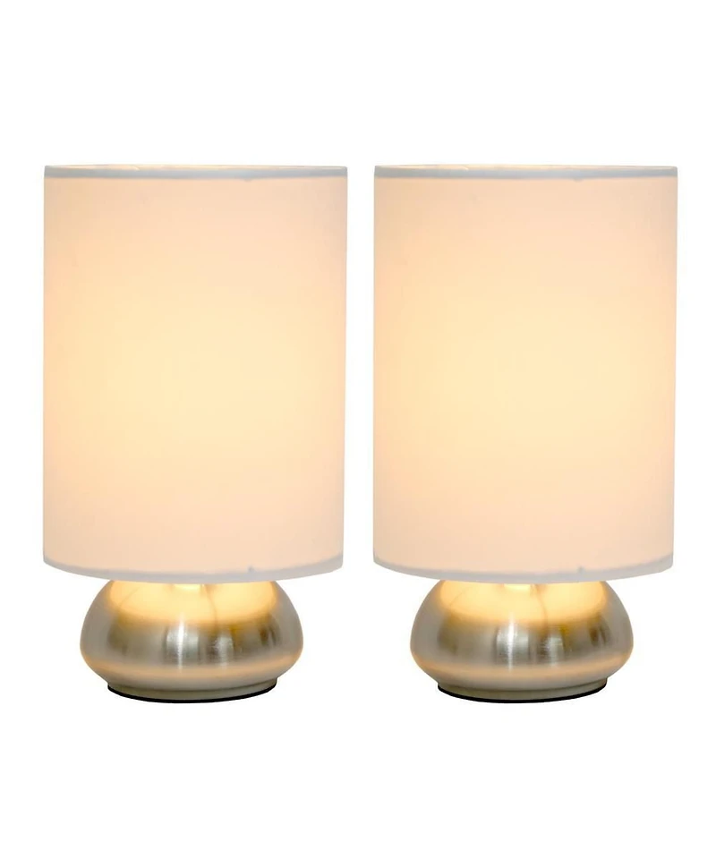 Pack de 2 mini lampes tactiles Simple Designs Gemini avec base en nickel brossé et abat-jour en tissu Ivy