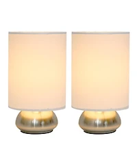 Pack de 2 mini lampes tactiles Simple Designs Gemini avec base en nickel brossé et abat-jour en tissu Ivy