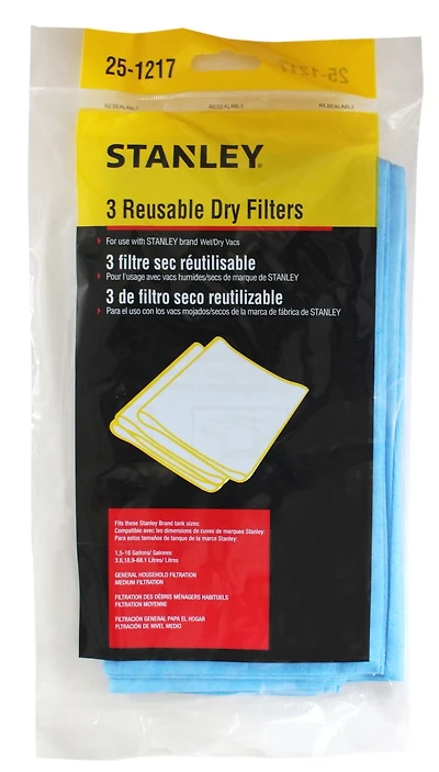 Stanley 3-Piece Reusable Dry Filters, Fits these Stanley brand tank sizes: 1, 5-18 Gallons