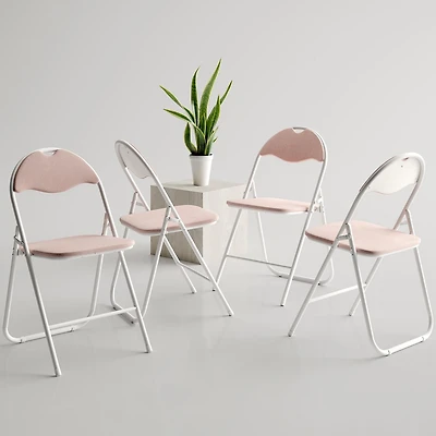 Homy Casa Folding Chair Set of 4 - Premium Upholstery Padded Folding Chairs 4 Packs with Sturdy Metal Frame, Brown Suede/ Pink Fabric/ Grey Fabric