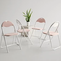 Homy Casa Folding Chair Set of 4 - Premium Upholstery Padded Folding Chairs 4 Packs with Sturdy Metal Frame, Brown Suede/ Pink Fabric/ Grey Fabric