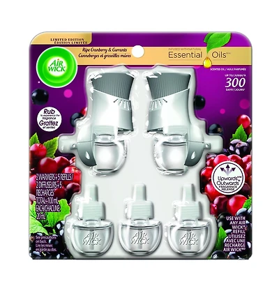 Purificateur d'air à brancher Air Wick, trousse pour huile parfumée, baies sauvages, 2 diffuseurs et 5 recharges 2 Diffusers + 5 Recharges