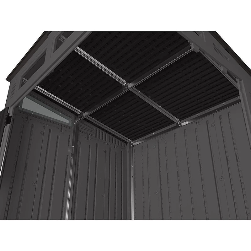 Suncast Abri de rangement extérieur Modernist, 6' x 5', structure en acier et panneaux en résine, couleur Poivre/Noir