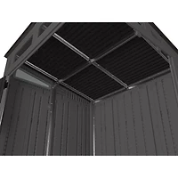 Suncast Abri de rangement extérieur Modernist, 6' x 5', structure en acier et panneaux en résine, couleur Poivre/Noir