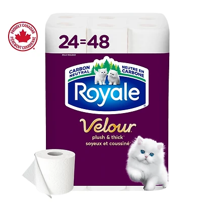 Royale Velour, 2 Ply Toilet Paper, 24 Equal 48 Bathroom Tissue Rolls