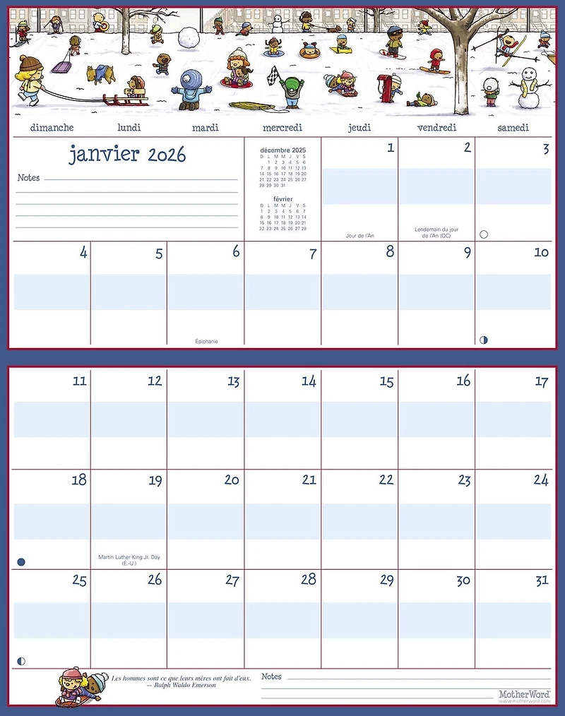 2026 Motherword Magnetic Fridge/Wall Calendar (Side by Side Version) - French, Calendar