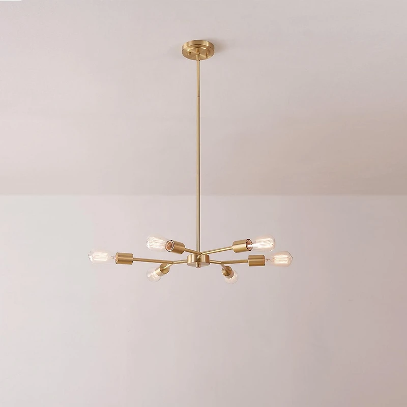 Tetra 6-Light Chandelier, Matte Brass, Adjustable Hanging Height