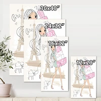 Designart Jeune fille avec des boîtes à provisions à Paris Art mural sur toile