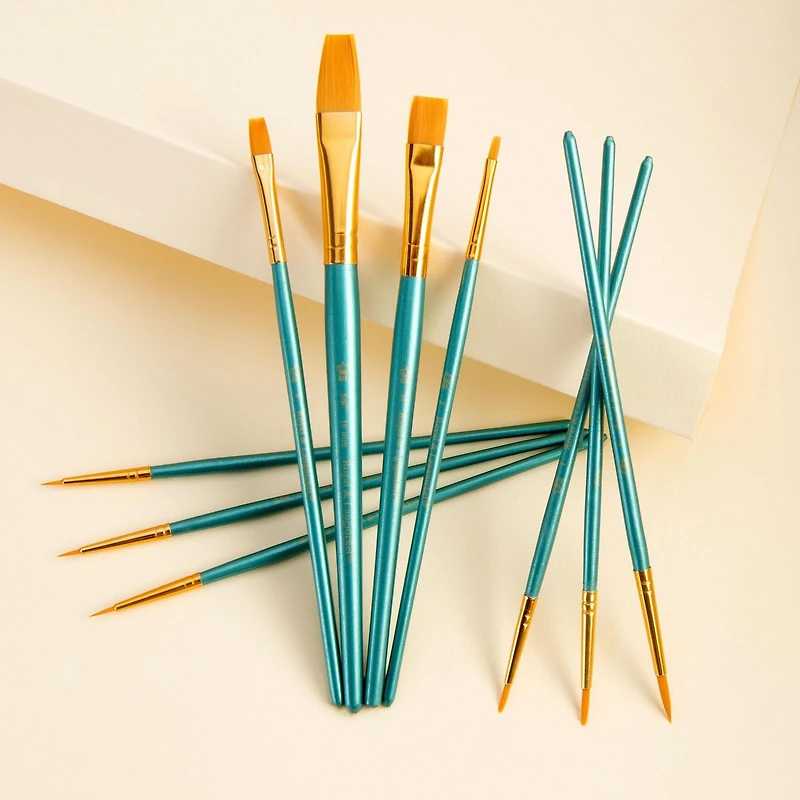 Royal & Langnickel - 10pc Gold Taklon Detail Variety Paint Brushes, 10pc Gld Tak Variety Brush Set