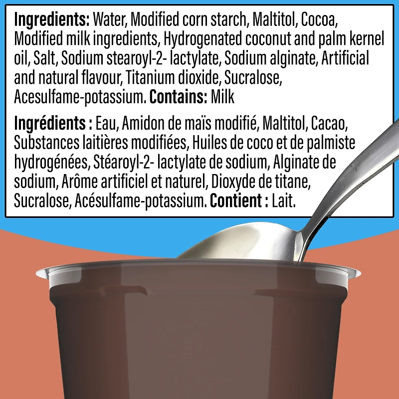 Goûters Au Pouding Réfrigéré Prêt-À-Servir À Saveur De Chocolat Sans Sucre Ajouté, Paquet De 4 424 g