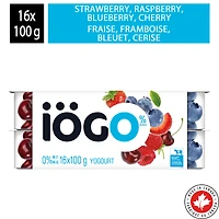 iÖGO Strawberry/Raspberry/Blueberry/Cherry Fat Free Yogurt Cups 0%, 16x100g