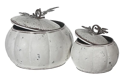 Metal White Pumpkin Jar With Lid Set Of 2