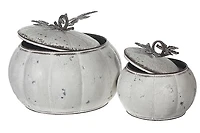 Pot De Citrouille Blanc En Métal Avec Couvercle, Lot De 2