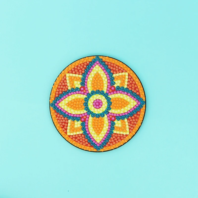 UNIQUE CREATIV CRAFT Diamond Art Coaster Kit – Flower, 6 pcs, Age 8+, Beginner, 10.2 cm