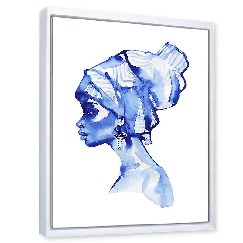 Designart Portrait de mode bleu de femme afro-américaine ART MURAL À CADRE FLOTTÉ