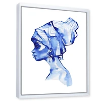 Designart Portrait de mode bleu de femme afro-américaine ART MURAL À CADRE FLOTTÉ