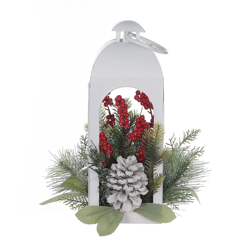 Christmas 15in White Metal Lantern Decor