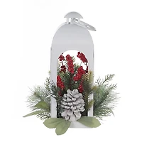 Christmas 15in White Metal Lantern Decor