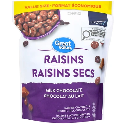 Raisins secs au chocolat au lait Great Value 908 g