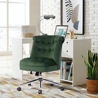 Homylin Chaise de bureau pivotante moderne, chaise d'appoint rembourrée en tissu, chaise de bureau réglable avec dossier capitonné pour salon, chambre à coucher, salle d'étude, verte