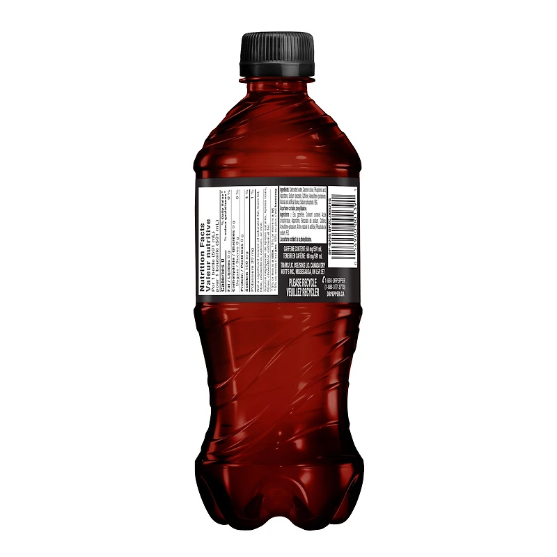 Dr Pepper Zero Sugar Soda 591 mL, Bottle, 591 mL
